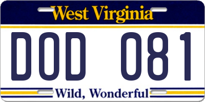 WV license plate DOD081