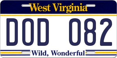 WV license plate DOD082