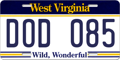 WV license plate DOD085