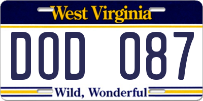 WV license plate DOD087