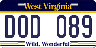 WV license plate DOD089