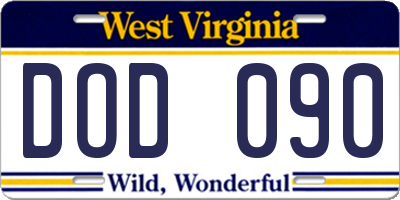 WV license plate DOD090