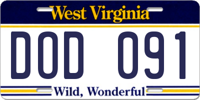 WV license plate DOD091