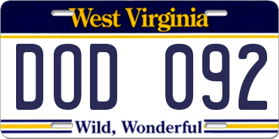 WV license plate DOD092