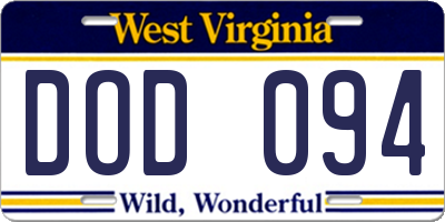 WV license plate DOD094