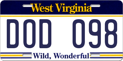 WV license plate DOD098