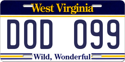 WV license plate DOD099