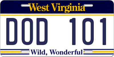 WV license plate DOD101