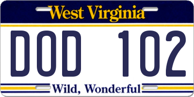 WV license plate DOD102