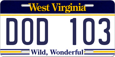 WV license plate DOD103