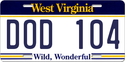 WV license plate DOD104