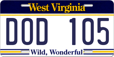 WV license plate DOD105