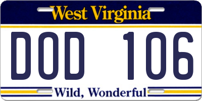 WV license plate DOD106