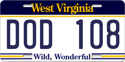 WV license plate DOD108