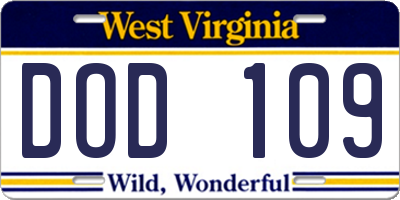 WV license plate DOD109