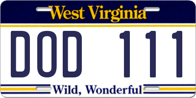 WV license plate DOD111