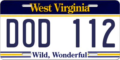 WV license plate DOD112