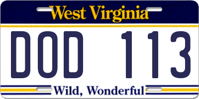 WV license plate DOD113