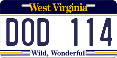 WV license plate DOD114