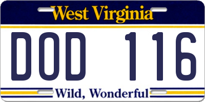 WV license plate DOD116