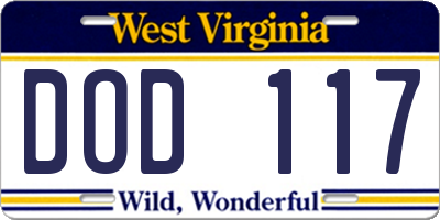 WV license plate DOD117
