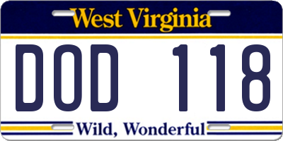 WV license plate DOD118