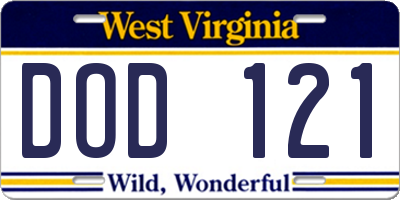 WV license plate DOD121