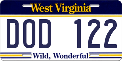 WV license plate DOD122