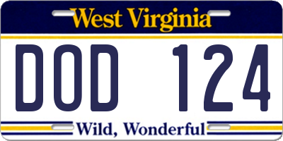 WV license plate DOD124