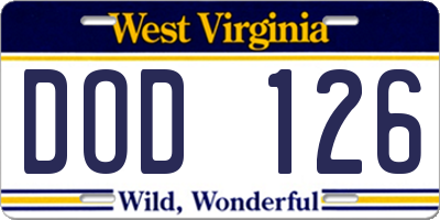 WV license plate DOD126