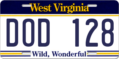 WV license plate DOD128