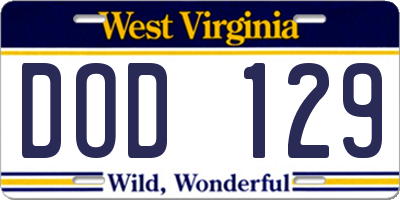 WV license plate DOD129