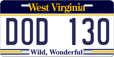 WV license plate DOD130