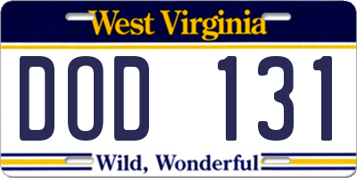 WV license plate DOD131