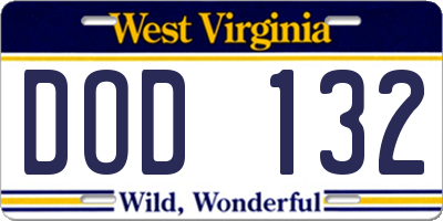 WV license plate DOD132