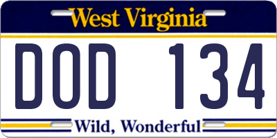WV license plate DOD134