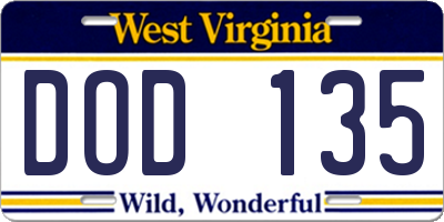 WV license plate DOD135
