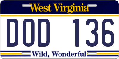 WV license plate DOD136