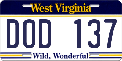 WV license plate DOD137