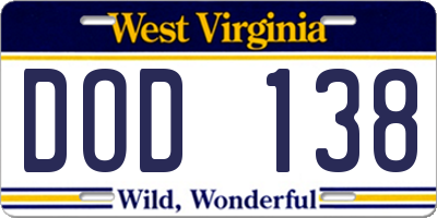 WV license plate DOD138