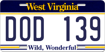 WV license plate DOD139