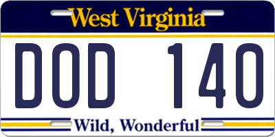 WV license plate DOD140
