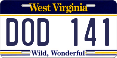 WV license plate DOD141