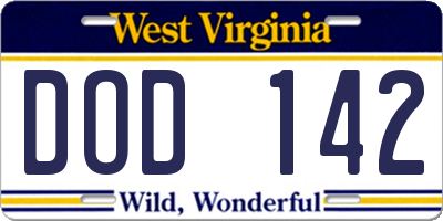 WV license plate DOD142