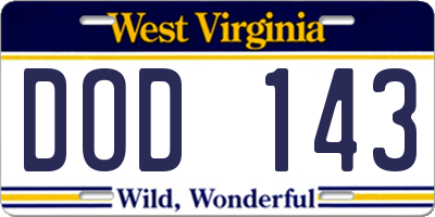 WV license plate DOD143