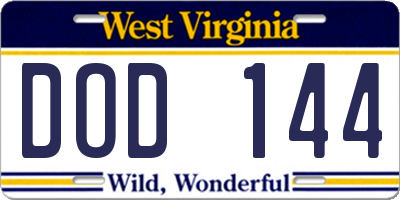 WV license plate DOD144