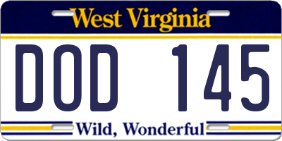 WV license plate DOD145