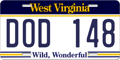 WV license plate DOD148