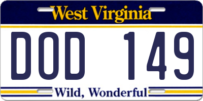 WV license plate DOD149
