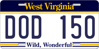WV license plate DOD150